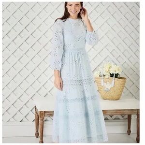 ANTONIO MELANI x Born on Fifth Primose Crew Neck Long Puff Sleeve Eyelet Dress